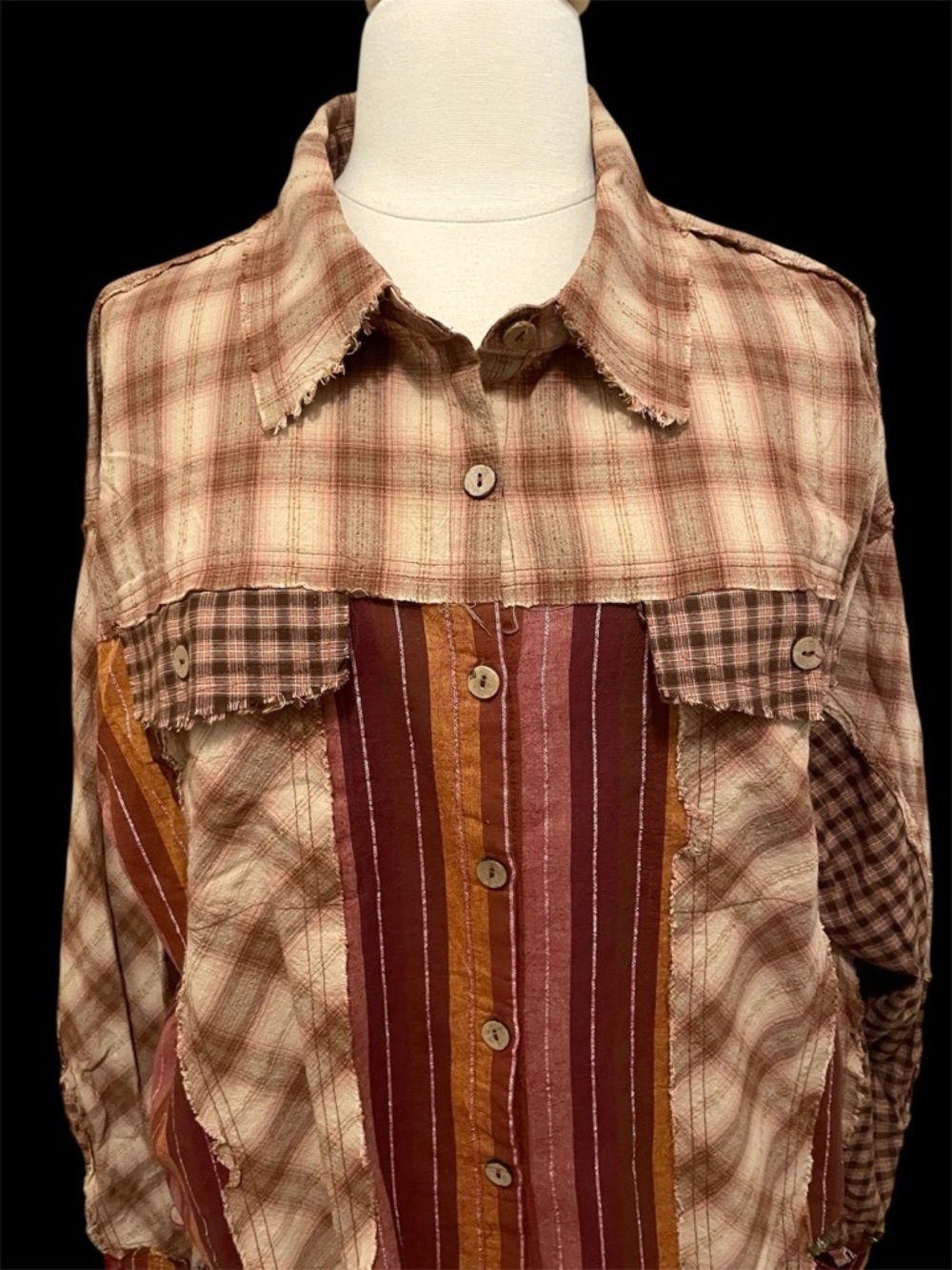 Oli &Hali Patchwork Button-Down Shirt Jacket  L - Picture 2 of 16